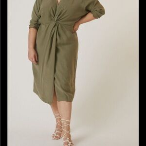 Elegant Anthropologie Olive Green Midi Dress
